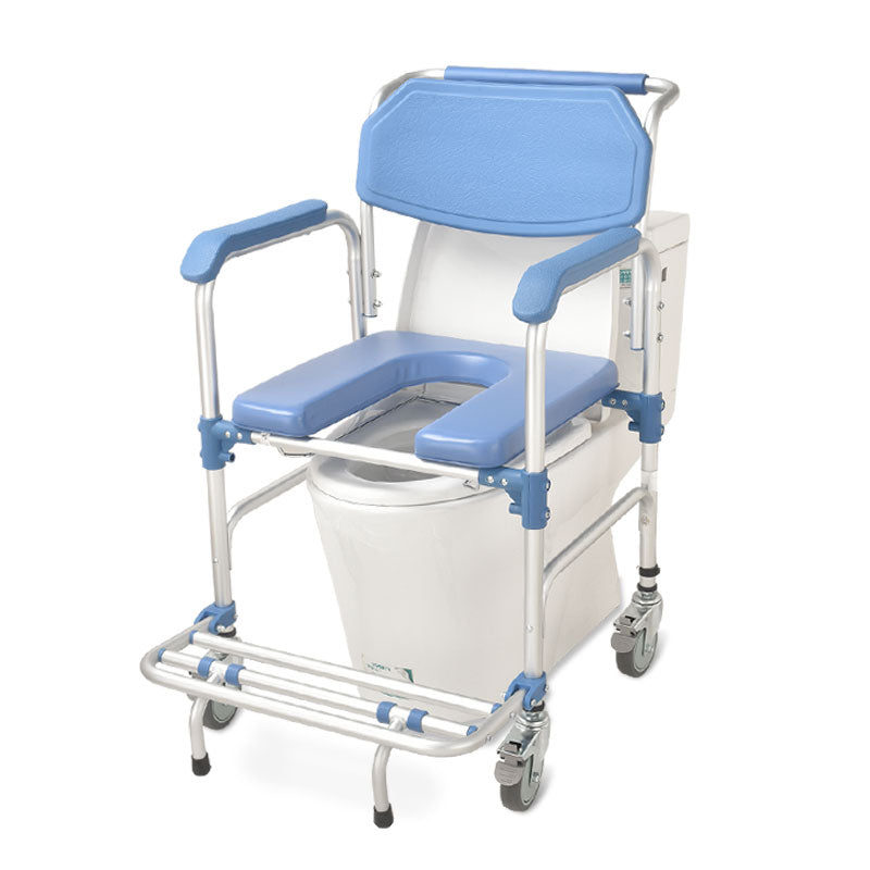 Special 4" wheel Commode Chair with Firm Feet Platform - Australian Assistive Technology Centre