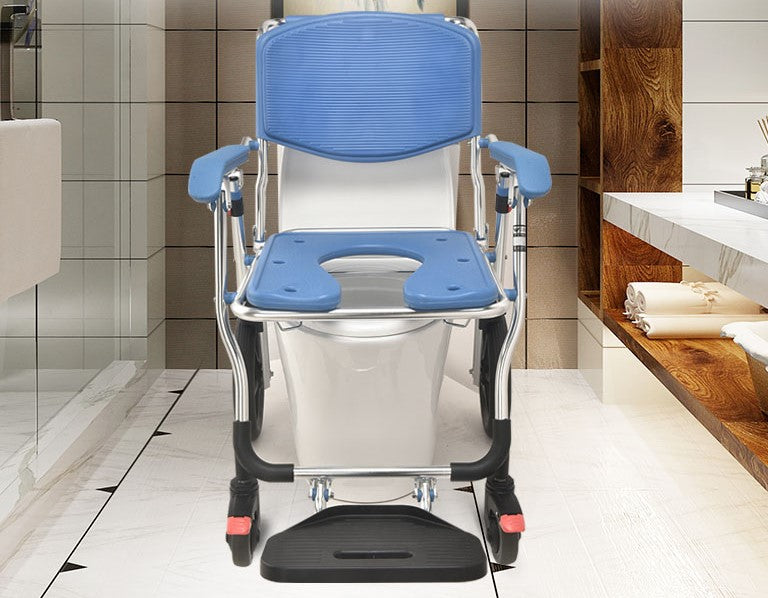 Wheeled Commode Aluminium Chair with 12 inch and 4 inch Wheel - Australian Assistive Technology Centre