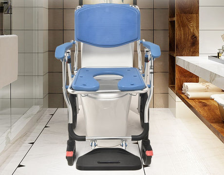 Wheeled Commode Aluminium Chair with 12 inch and 4 inch Wheel - Australian Assistive Technology Centre