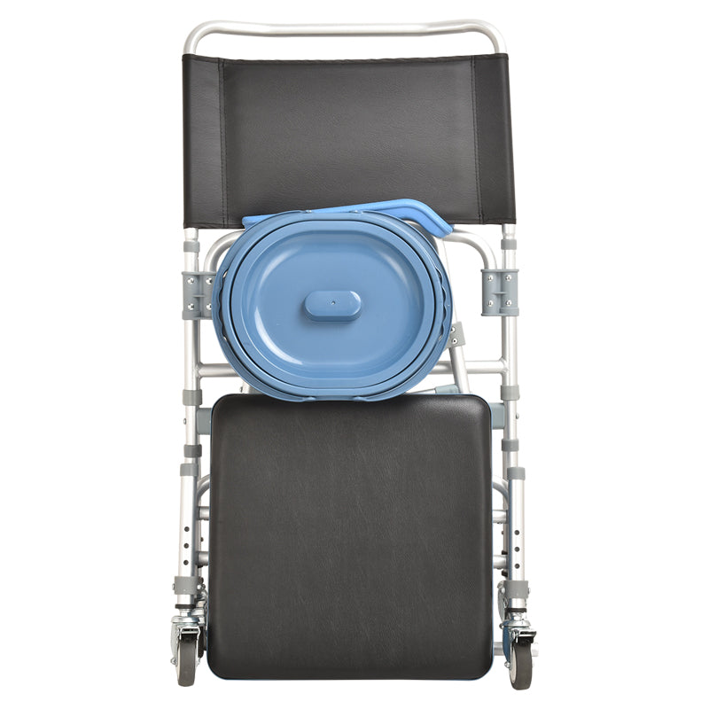 Black 3" wheel Commode Chair with Soft seat Cover - Australian Assistive Technology Centre