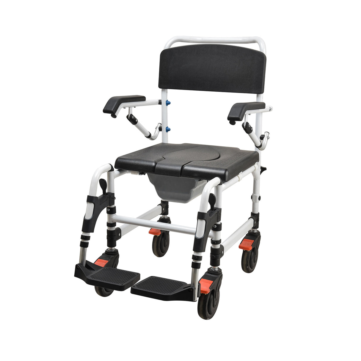 Black Aluminium Commode Chair with Flipped Armrest - Australian Assistive Technology Centre