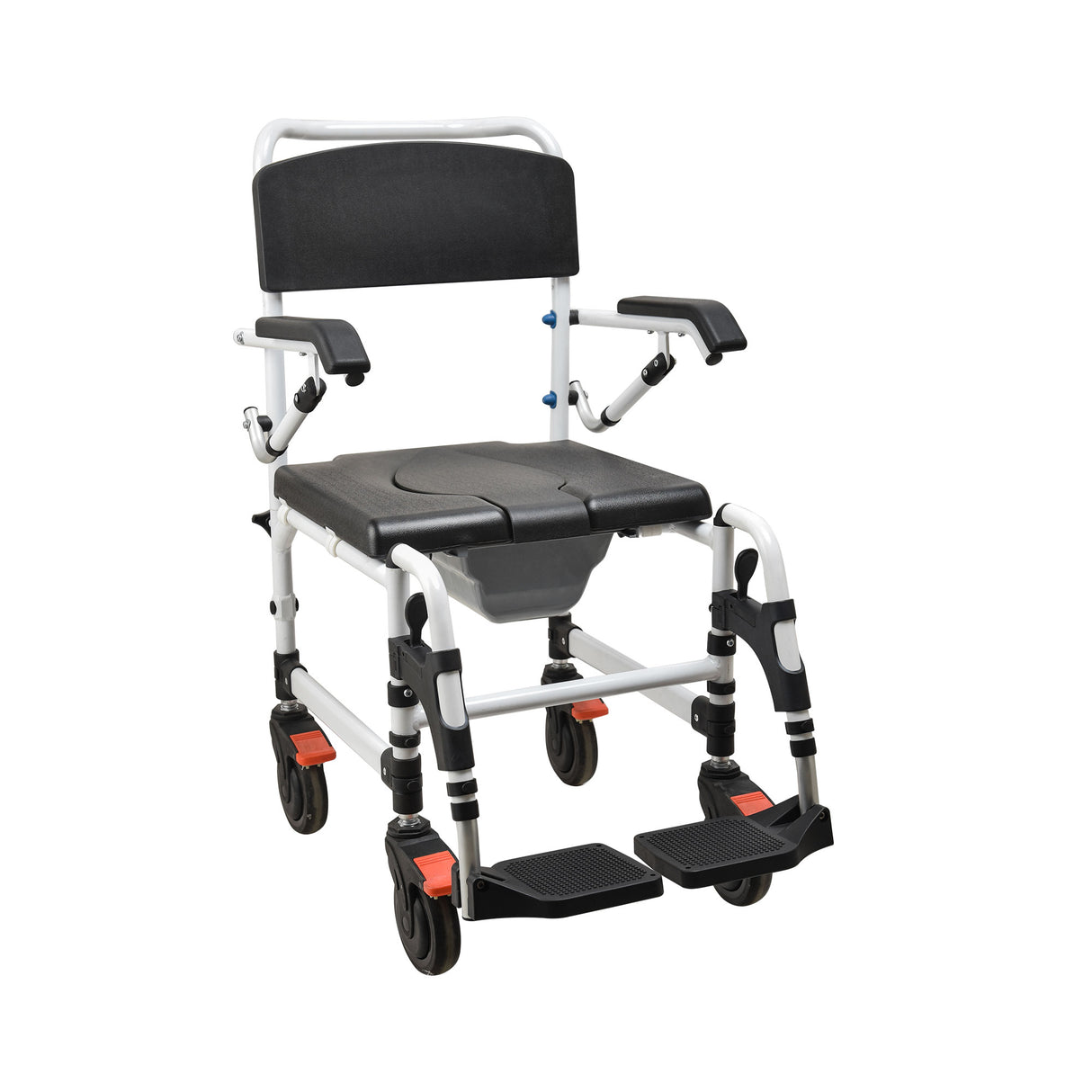 Black Aluminium Commode Chair with Flipped Armrest - Australian Assistive Technology Centre