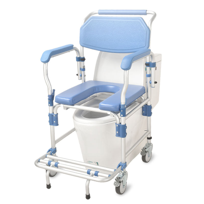 Commode Chair with 4" wheel and Free Backrest Structure - Australian Assistive Technology Centre