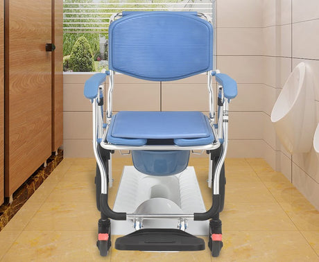 Wheeled Commode Aluminium Chair with 12 inch and 4 inch Wheel - Australian Assistive Technology Centre