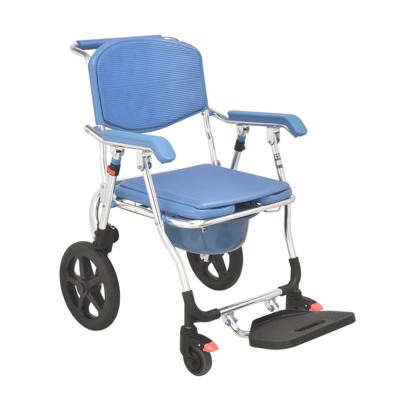 Wheeled Commode Aluminium Chair with 12 inch and 4 inch Wheel - Australian Assistive Technology Centre