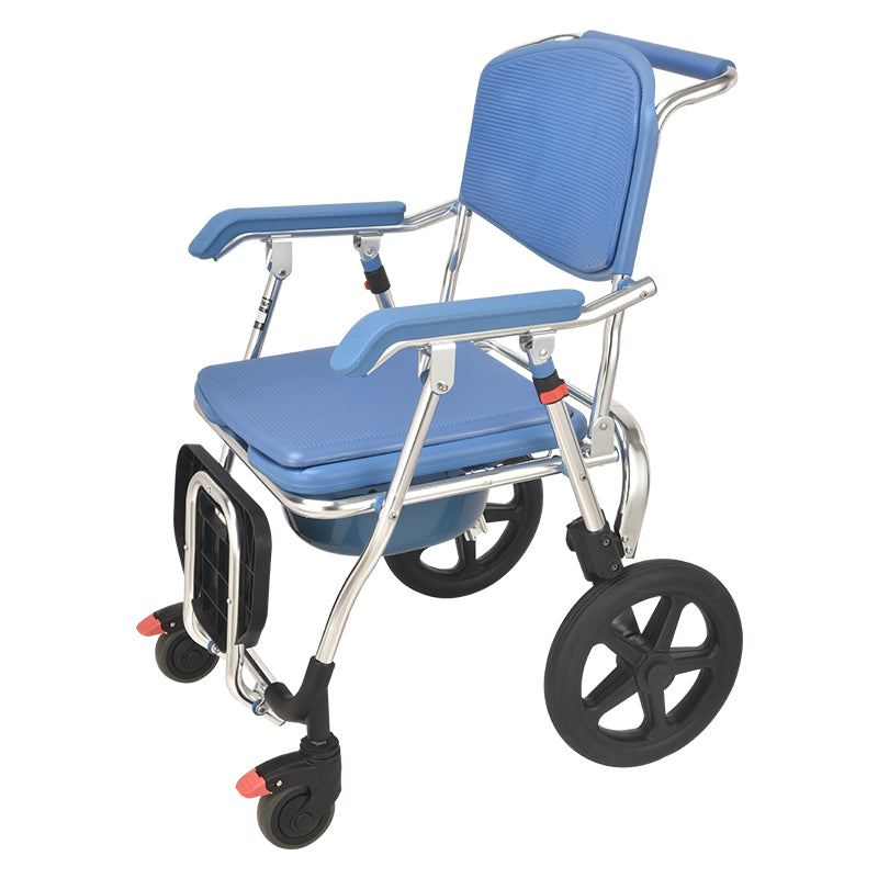 Wheeled Commode Aluminium Chair with 12 inch and 4 inch Wheel - Australian Assistive Technology Centre
