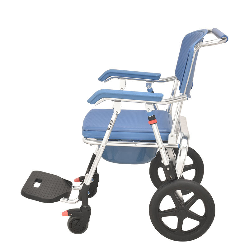 Wheeled Commode Aluminium Chair with 12 inch and 4 inch Wheel - Australian Assistive Technology Centre