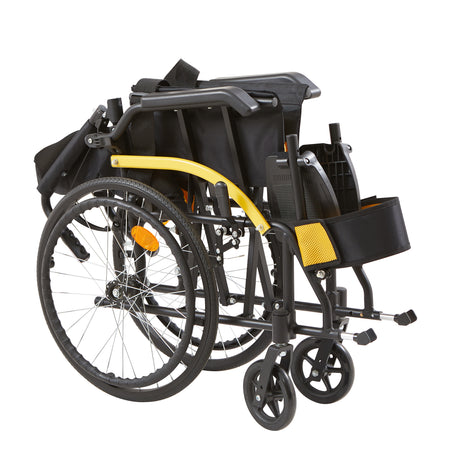 Yellow Manual Wheelchair with Brakes and Power Suspension - Australian Assistive Technology Centre