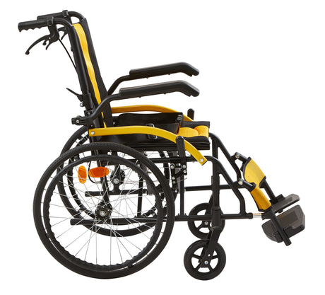 Yellow Manual Wheelchair with Brakes and Power Suspension - Australian Assistive Technology Centre