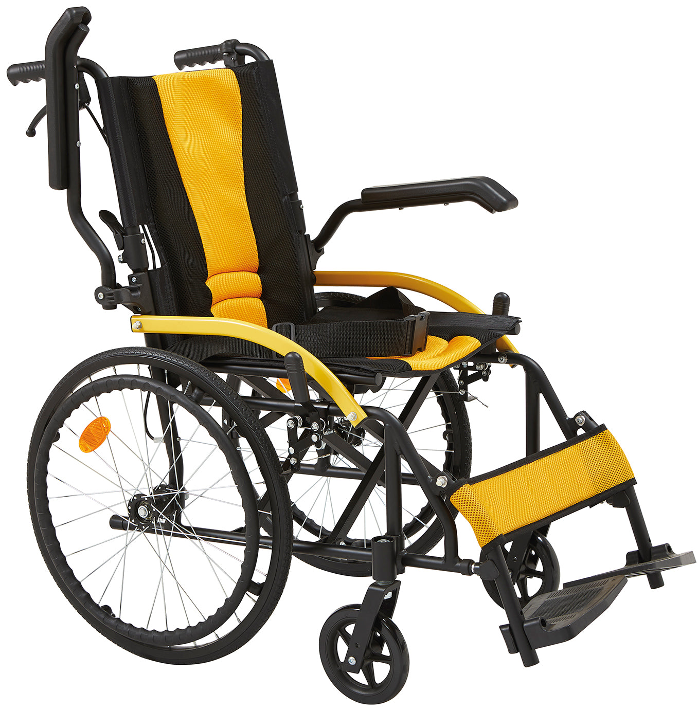 Yellow Manual Wheelchair with Brakes and Power Suspension - Australian Assistive Technology Centre