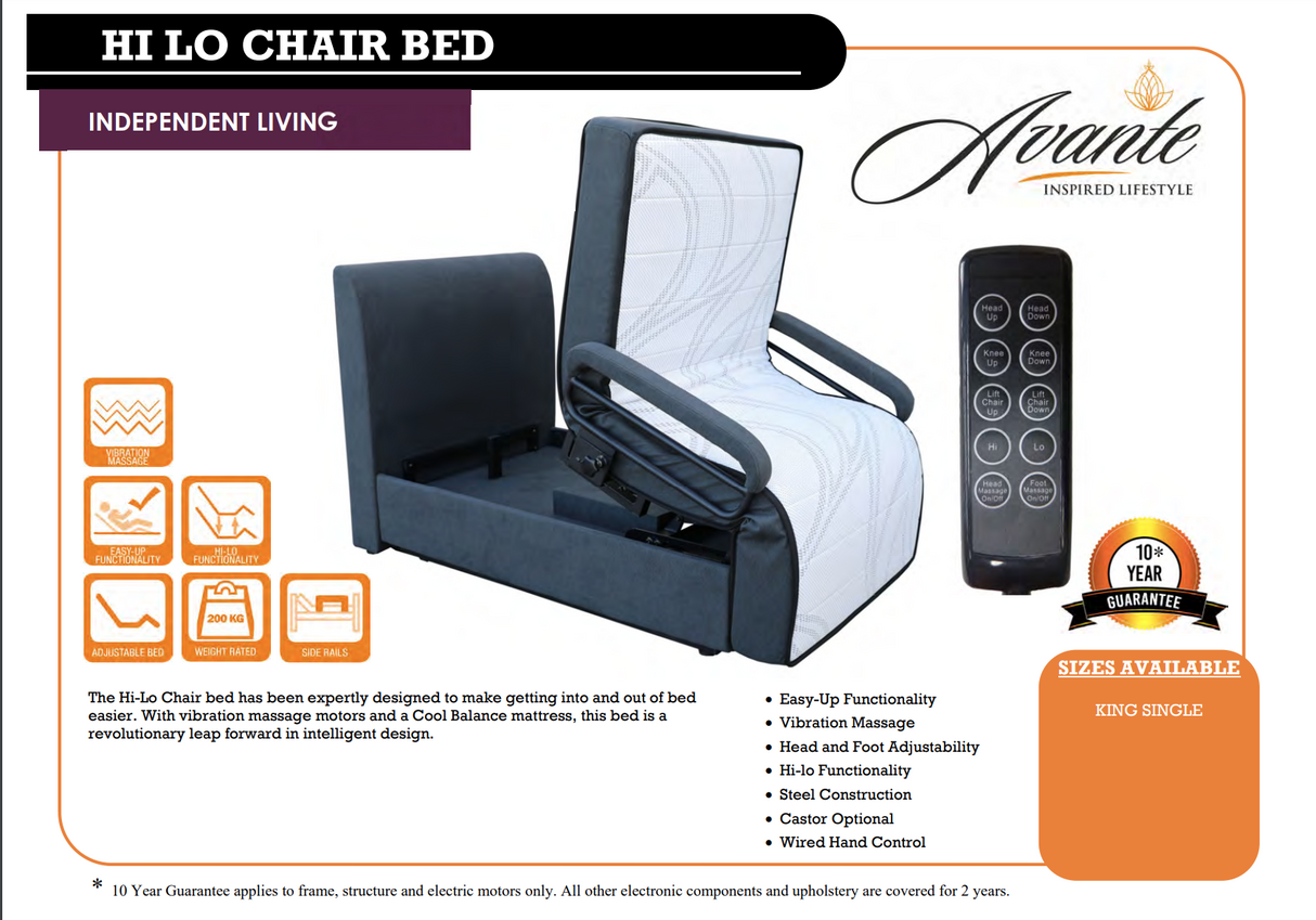 Avante Hi-Lo Chair Bed - Australian Assistive Technology Centre