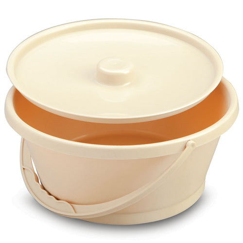 Beige Commode Bowl with Lid - Australian Assistive Technology Centre