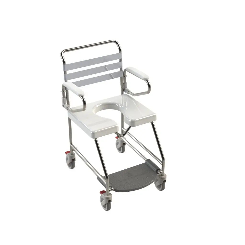 KCare Attendant Propelled Shower Commode with Weight Bearing Footrest - Australian Assistive Technology Centre