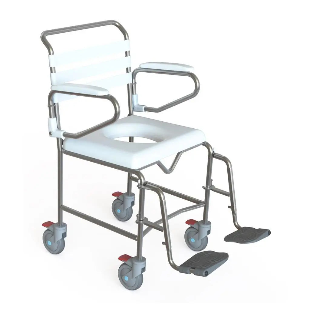 KCare Attendant Propelled Shower Commode with Swing-Up Arms and Swingaway Footrest - Australian Assistive Technology Centre