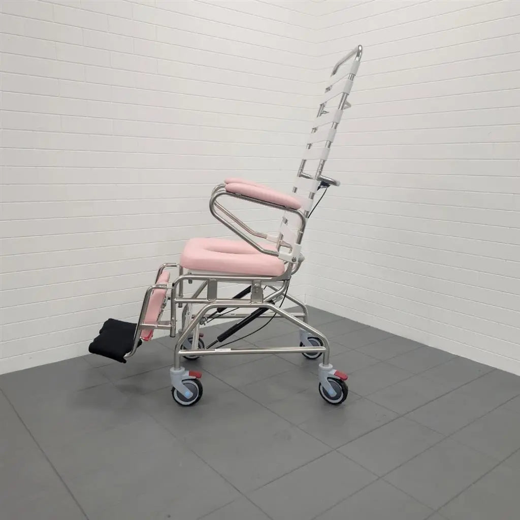 KCare Tilt In Space Mobile Shower Commode with Swingaway Footrest and rear access - 445mm - Australian Assistive Technology Centre
