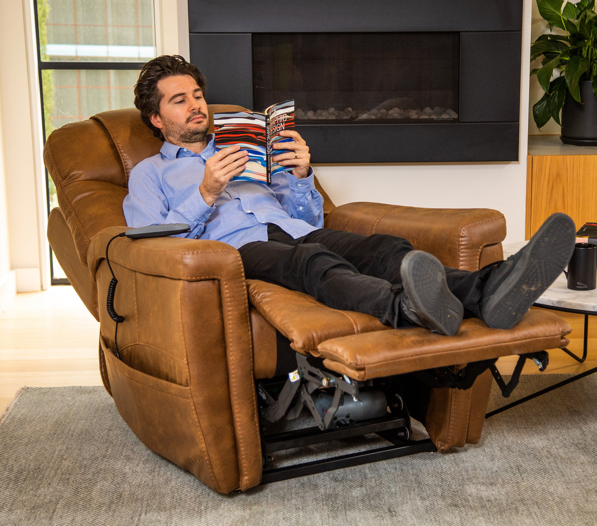 K Care Alivio Michelangelo 4-Motor Electric Lift Recliner Chair in Light Brown