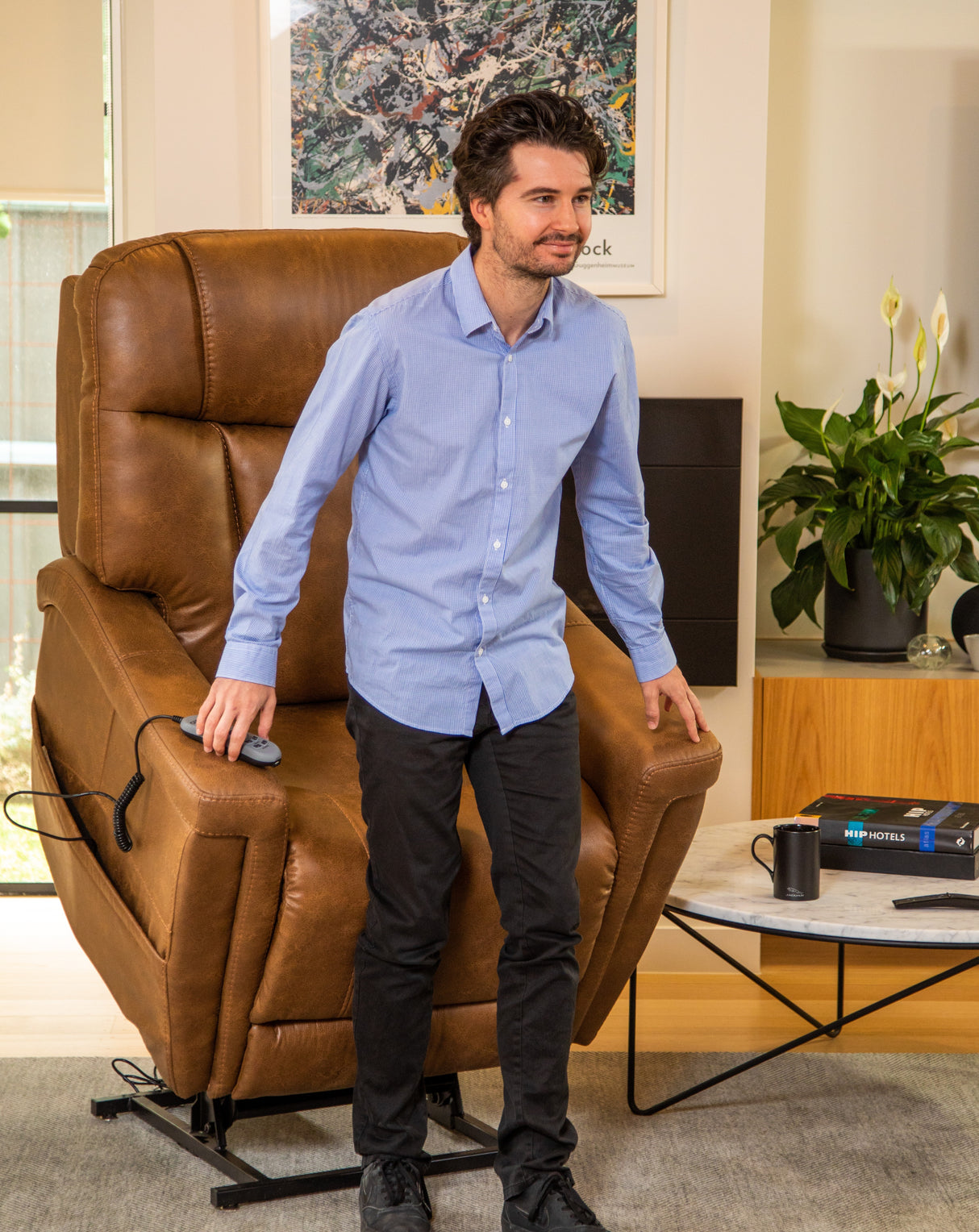 K Care Alivio Michelangelo 4-Motor Electric Lift Recliner Chair in Light Brown