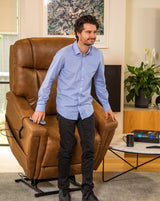 K Care Alivio Michelangelo 4-Motor Electric Lift Recliner Chair in Light Brown