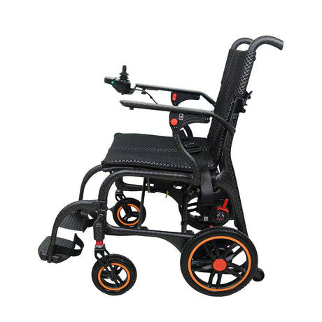 Foldable wheelchair with orange wheels