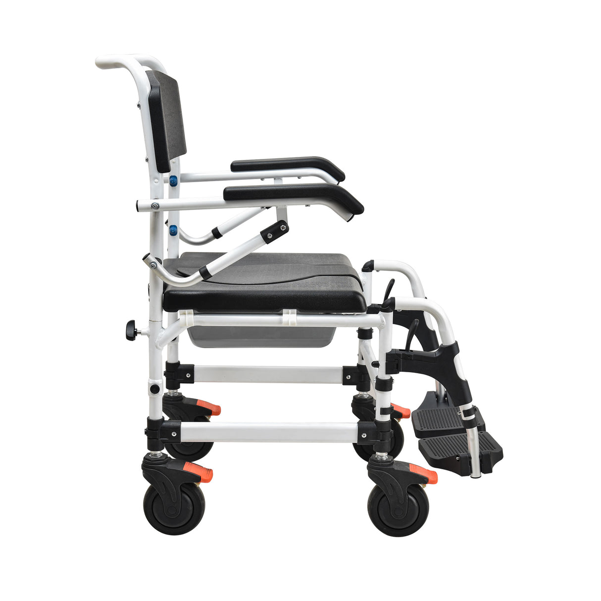 Black Aluminium Commode Chair with Flipped Armrest - Australian Assistive Technology Centre
