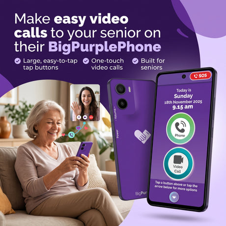 Dedicated SOS emergency help button on the back of the Big Purple Phone SilverFox