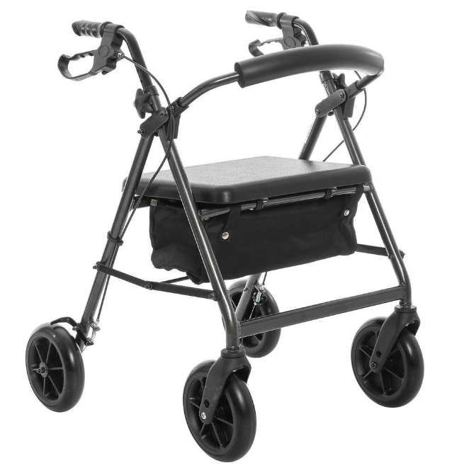 KCare Bowls Walker / Rollator - 8'' Soft PU Wheels - Black Aluminium