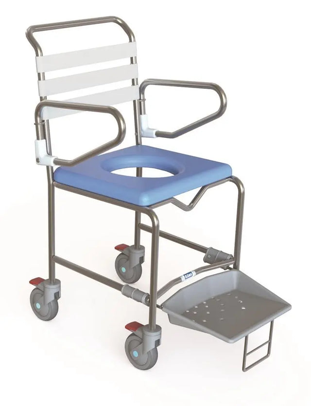 KCare Attendant Propelled Shower Commode Swing-Up Arms Non-Weight Bearing Sliding Footrest 445mm - Australian Assistive Technology Centre