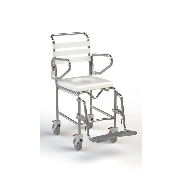 KCare Attendant Propelled Shower Commode with Swing-Up Arms and Swingaway Footrest 400mm - Australian Assistive Technology Centre