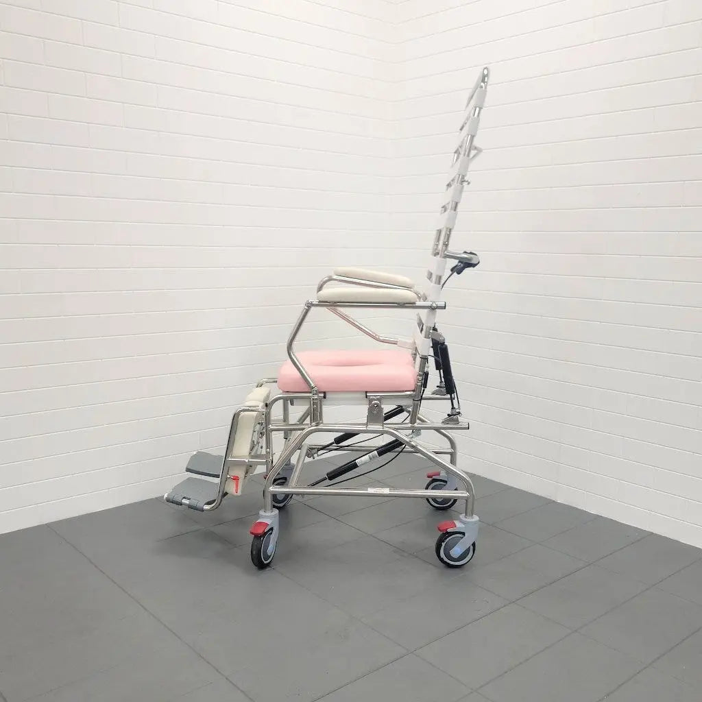 KCare Tilt In Space with Recline Mobile Shower Commode with Swingaway Footrest - 445mm - Australian Assistive Technology Centre