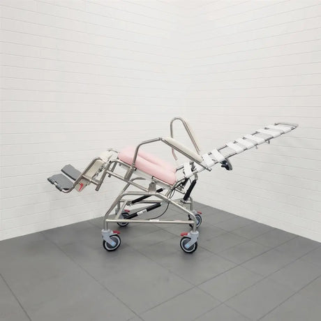KCare Tilt In Space with Recline Mobile Shower Commode with Swingaway Footrest - 445mm - Australian Assistive Technology Centre