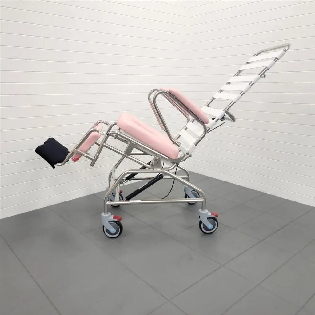KCare Tilt In Space Mobile Shower Commode with Swingaway Footrest and rear access - 445mm - Australian Assistive Technology Centre
