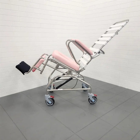 KCare Tilt In Space Mobile Shower Commode with Swingaway Footrest and rear access - 445mm - Australian Assistive Technology Centre