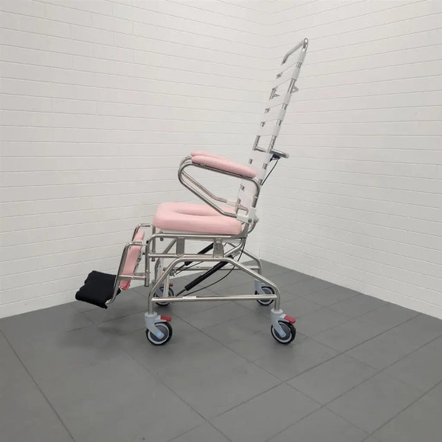 KCare Tilt In Space Mobile Shower Commode with Swingaway Footrest and rear access - 445mm - Australian Assistive Technology Centre