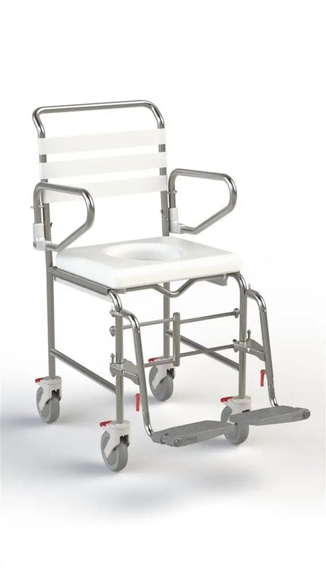 KCare Folding Attendant Propelled Shower Commode with Swing-Away Footrest - Australian Assistive Technology Centre