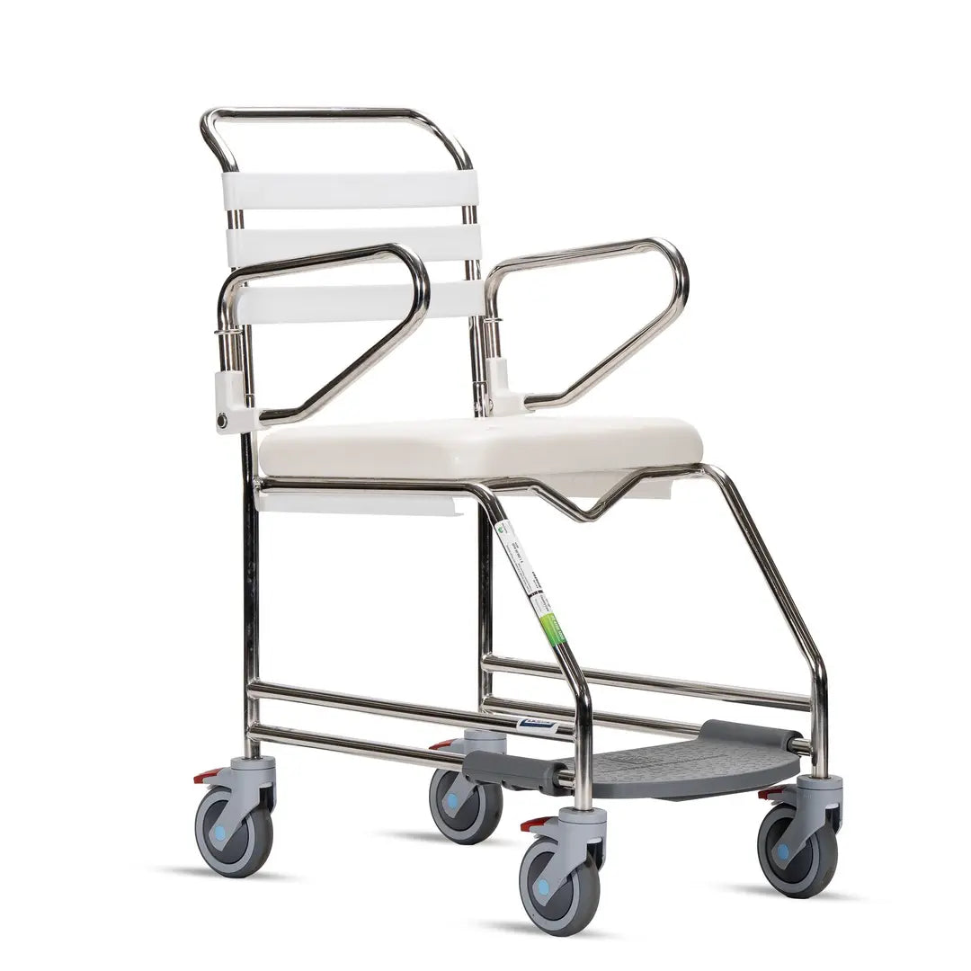KCare Attendant Propelled Shower Commode with Weight Bearing Footrest - Australian Assistive Technology Centre